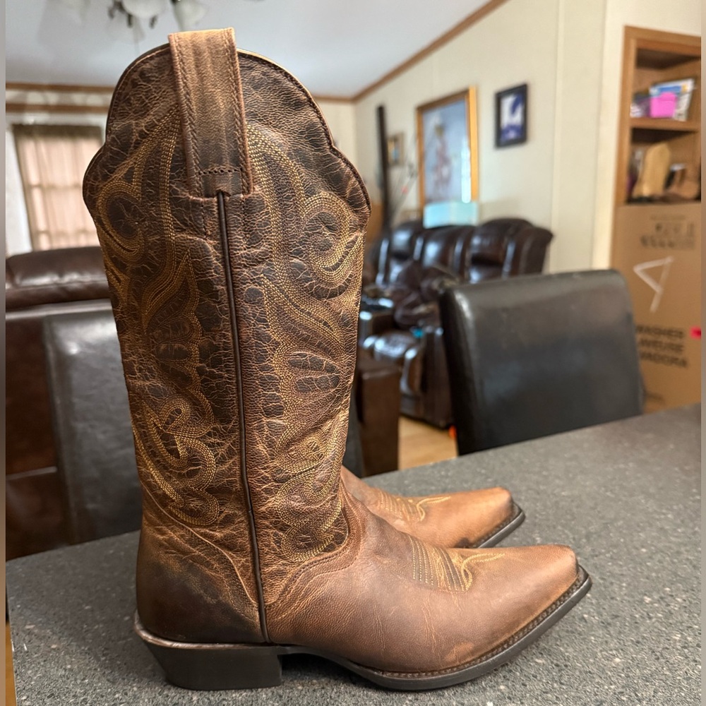 J B Dillon Brown Genuine Goat Leather Western Cowboy Boots size 7.5B Womens.